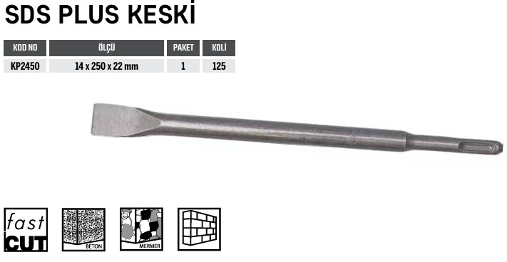 KAPMAX SDS PLUS KESKİ 14x250x22 1 KOLİ:100 ADET